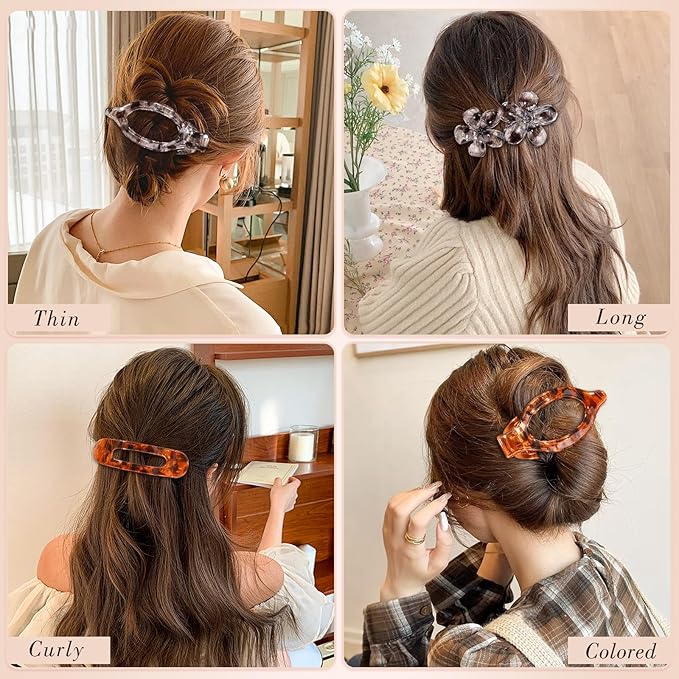 Obeoby 6 Pcs Flat Hair Clips for Women, 3 Types French Flat Claw Clips Hair Accessories Barrettes Large Medium Stocking Stuffers Christmas Gifts (Tortoiseshell)