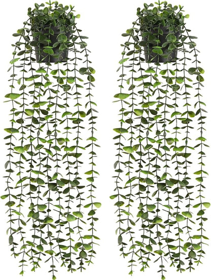 2Pcs Fake Hanging Plants with Pot, Potted Faux Eucalyptus | Fake Vines Ivy by Waipfaru