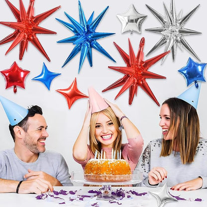 TONIFUL 22Inch 15Pcs Red Blue Silver Explosion Star Balloons and 10Inch Four - Image 4