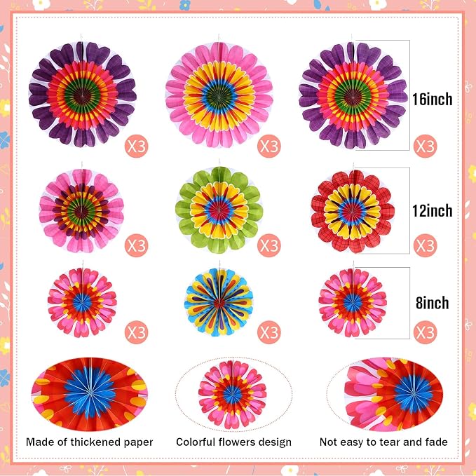 Outus Flower Hanging Decorations Summer Paper Fans Classroom Ceiling Wall Decor - Image 2