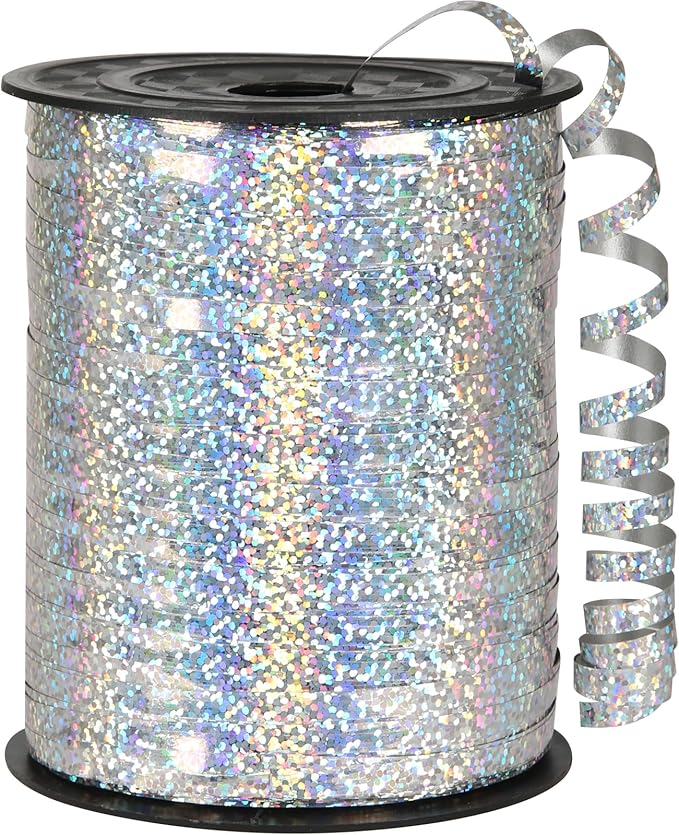 Silver Curling Ribbon, 500 Yard Shiny Metallic Silver by OMISELIO