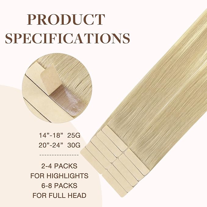 GOO GOO Tape in Hair Extensions Human Hair, 18ET90A Natural Blonde Balayage, 24inch 30g 10pcs, Skin Weft Seamless Invisible, Silky Straight with Thick Ends, Remy Human Hair