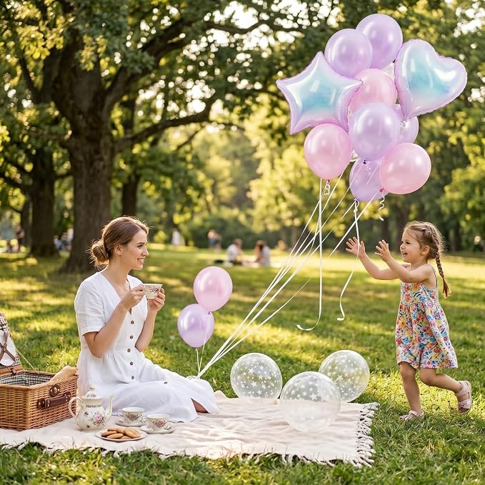 Pink and Purple Balloons, Pastel Pale Pink Light Purple Lilac Transparent Star - Image 6