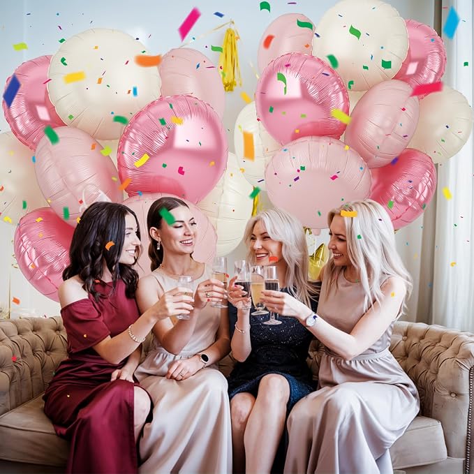 20PCS 18 Inch Round Foil Balloon, Retro Light Pink Cream White Round Shaped - Image 6
