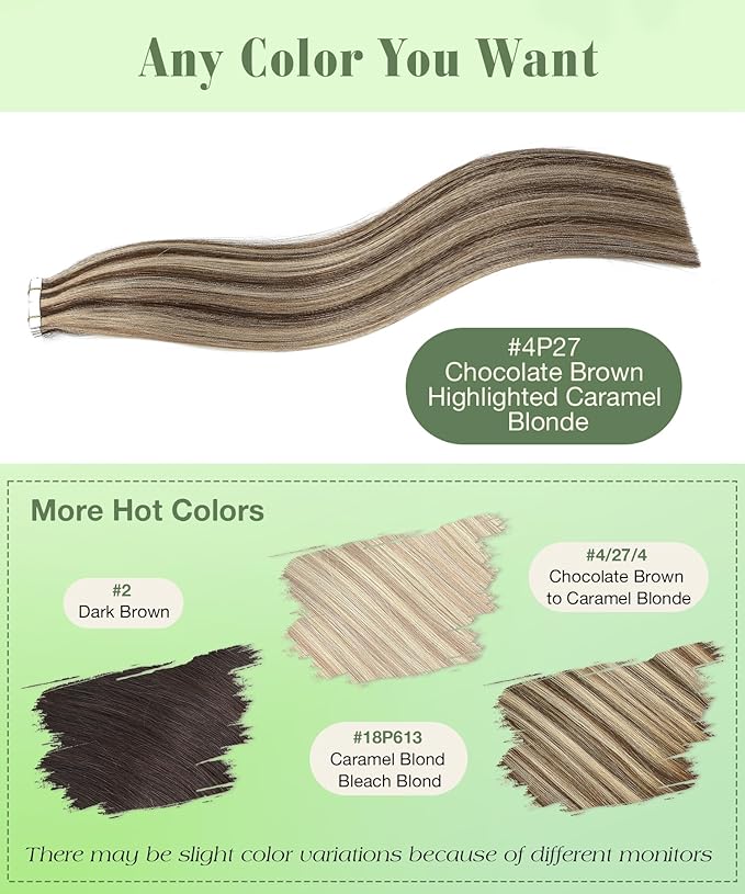 SURNEL Tape in Extensions Human Hair 22 inch Skin Weft Hair Extensions Color 4 Medium Brown Highlighted 27 Caramel Blonde Tape in Hair Extensions 20pcs 50g(#4P27-22)