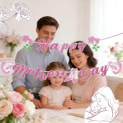 Happy Mother's Day Banner Mothers Day Bunting Banner Garland Heart Signs - Image 7
