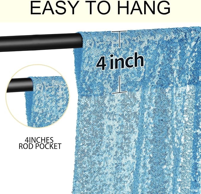 2×8FT-6PCS Blue Sequin Backdrop Curtains Panels, Photography Backdrop Glitter - Image 5