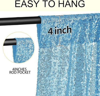 2×8FT-6PCS Blue Sequin Backdrop Curtains Panels, Photography Backdrop Glitter - Image 5