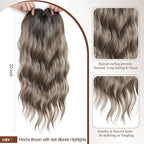 MORICHY Hair Toppers for Women Clip in Hair Topper with Bangs 20inch Mocha Brown with Blonde Highlights Long Wavy Curly Synthetic HairPieces for Women