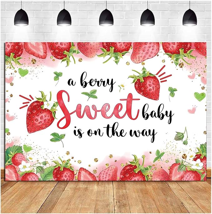 HQM Strawberry Baby Shower Photo Banner Strawberry Girl Baby Shower Newborn - Image 2