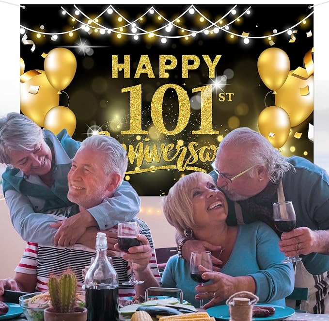 WeBenison Happy 101st Anniversary Backdrop 101st Wedding Anniversary - Image 6
