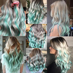 16 Pcs Mint Green Hair Extensions Curly Wavy Clip in Synthetic Hair Extensions,Colorful Party Highlights Hairpiece Streak for Girls Women Kids Cosplay Party Christmas Gift(Light Green)