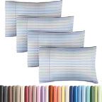 Queen Pillow Cases Set of 4 - Ultra Soft Hotel Quality Pillowcase Covers - Comfy, Cozy & Wrinkle Free - Shrinkage and Fade Resistant - Machine Washable Pillow Protectors - 4 Piece Set - Blue Stripes 2