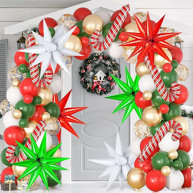 72PCS Red Green White Star Balloons Foil, Spike Balloons - Image 2