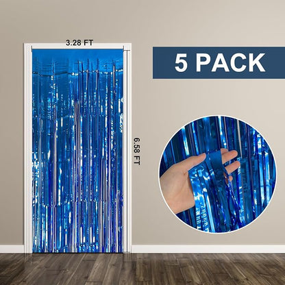 5 Pack Foil Curtain Backdrop Blue Metallic Tinsel Foil Fringe Curtains Photo - Image 7