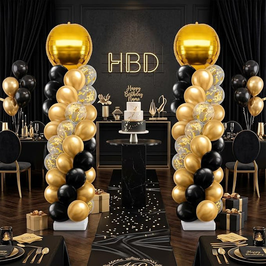 2 Sets Gold and Black Graduation Balloon Column Stand Kit by Sonwyoung