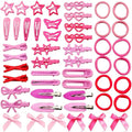 Pink Hair Clips Set for Women Styling 50pcs Bulk Barrettes Snap Hair Clips Ties Duck Bill Clip Metal Alligator No Crease Clip Bows Y2K Cute Bangs Hairclips Accessories (Pink)