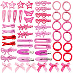 Pink Hair Clips Set for Women Styling 50pcs Bulk Barrettes Snap Hair Clips Ties Duck Bill Clip Metal Alligator No Crease Clip Bows Y2K Cute Bangs Hairclips Accessories (Pink)