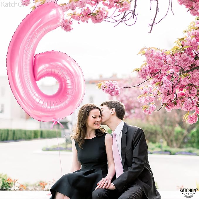KatchOn Giant Light Pink Number 6 Balloon - Image 7