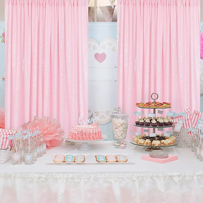 Pink Sequin Backdrop Drapes 4 Panels 2FTx8FT Glitter Backdrop Curtains | - Image 7