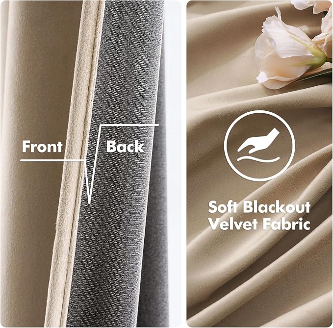 MIULEE Velvet Curtains Camel Beige 52 x 108 Inch Length Set of 2 | Extra Long - Image 3