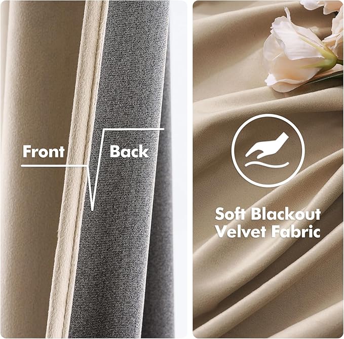 MIULEE Velvet Curtains Camel Beige 52 x 72 Inch Length Set of 2 | Grommet Drapes - Image 3