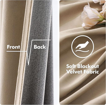 MIULEE Velvet Curtains Camel Beige 52 x 72 Inch Length Set of 2 | Grommet Drapes - Image 3