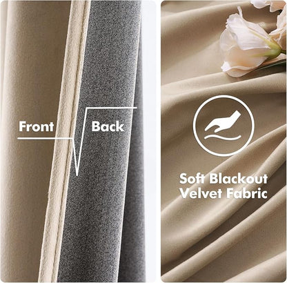 MIULEE Velvet Curtains Camel Beige 52 x 96 Inch Length Set of 2 | Grommet Drapes - Image 3