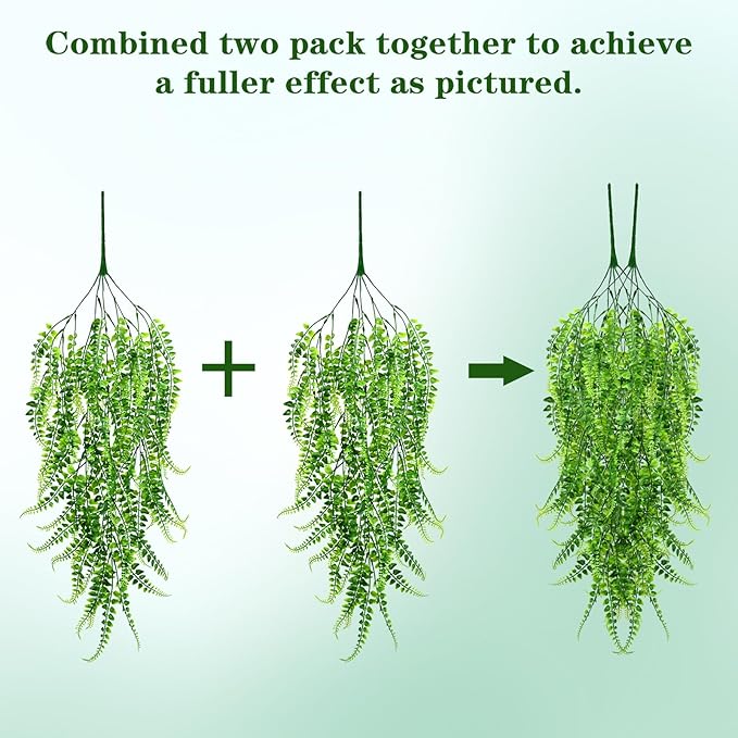 8Pcs Fake Ferns Fake Hanging Plants Artificial Ferns Vine Greenery | UV - Image 6
