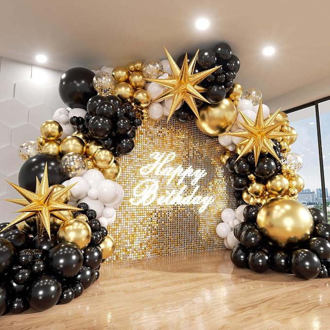 Black and Gold Balloon Garland Arch Kit by ADOINBY
