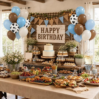 12inch Cowboy Balloons with Brown Light Blue White Cow Print Balloons | My - Image 7