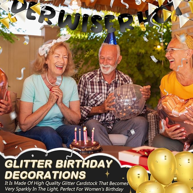 Fulmoon Set of 3 Pre Strung Older Wiser Hotter Glitter Banner Funny Birthday - Image 4