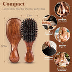 Boar Bristle Hair Brush Since 1965 British Craftsmanship, Handmade Natural Wooden Mini Hairbrush/Beard Brush, Pure Soft Bristles Gentle Detangling Women Men Kids Thin Fine Hair, Smooth & Shine