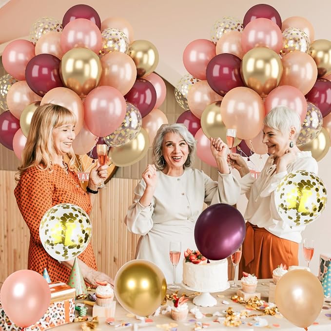 Burgundy Rose Gold Balloon 12 Inch Maroon Wine Red Champagne Rose Gold Balloons - Image 7