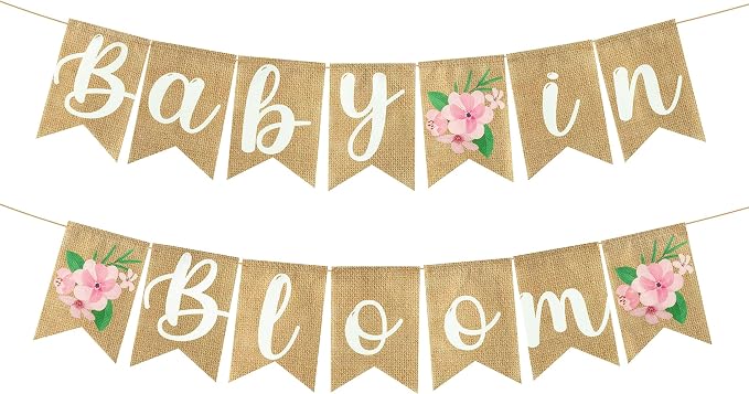 ANGOLIO 2Pcs Floral Baby in Bloom Baby Shower Burlap Banner Decoration Wall by ANGOLIO