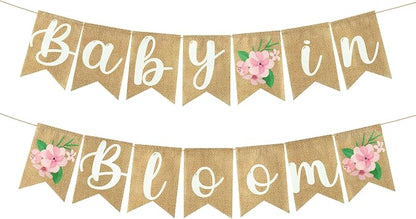 ANGOLIO 2Pcs Floral Baby in Bloom Baby Shower Burlap Banner Decoration Wall by ANGOLIO