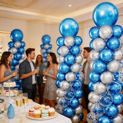 Navy Blue and Silver Balloon Column Stand Kit Set of 2 - Image 9