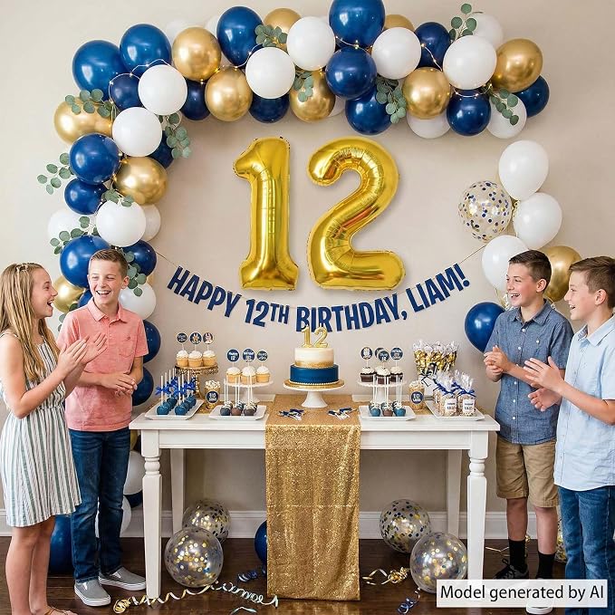 Gold Number 12 Balloon 40 Inch, Shiny Foil Decor - Image 2