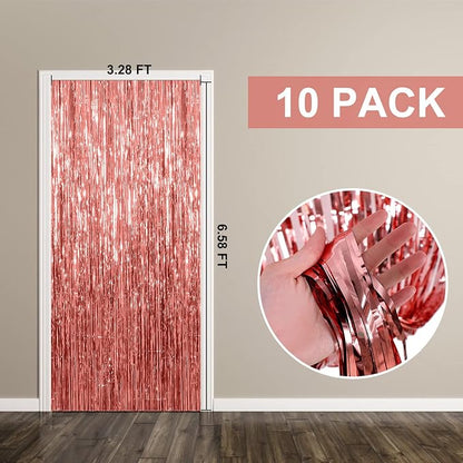 10 Pack Foil Curtain Backdrop Rose Gold Metallic Tinsel Foil Fringe Curtains - Image 7