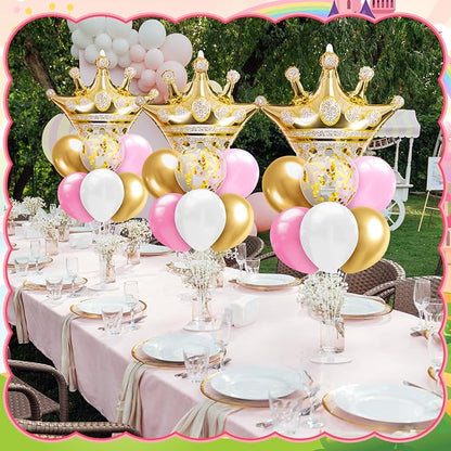 Seematn 2 Set Princess Balloon Stand Kits Pink Gold Crown Balloons Sticks Holder - Image 6
