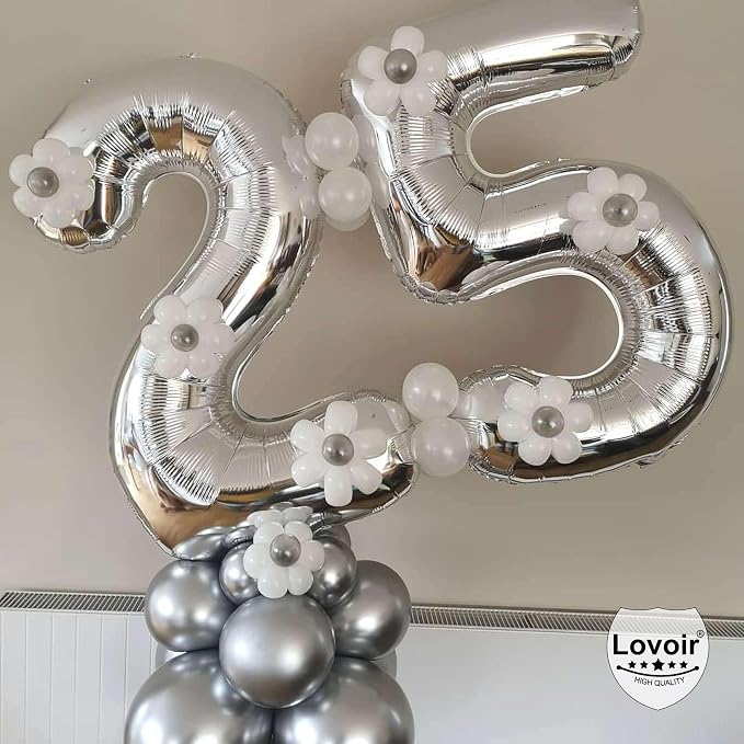 Silver 24 Number Balloons, 40 Inch Giant Number 24 Balloons Foil Mylar Helium - Image 6