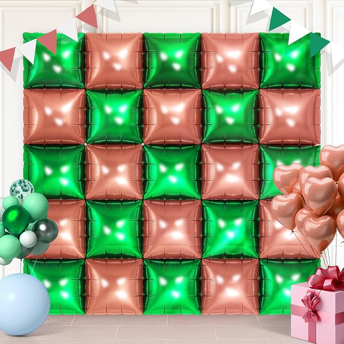 Green and Brown Square Foil Balloons 25 Pcs Metallic Green and Brown Balloons by Unknown