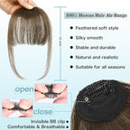 NAYOO Bangs Hair Clip - Brown Fake Bangs 100% Real Human Hair Extensions Wispy Bangs for Women Fringe with Temples Hairpieces Curved Bangs for Daily Wear(Brown, Wispy Bangs)