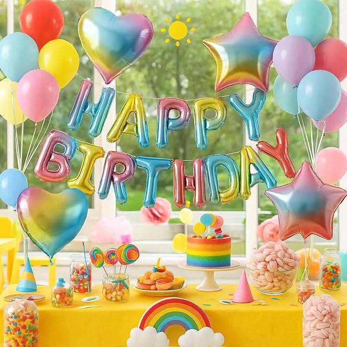 29PC Gradient Happy Birthday Balloon Banner, 16 Inch 3D Letter Banner Sign - Image 3