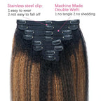 Kinky Straight Clip in Hair Extensions Real Human Hair For Women Highlight Hair Extensions Kinky Straight Clip ins (16inch,T1BP1B/30)