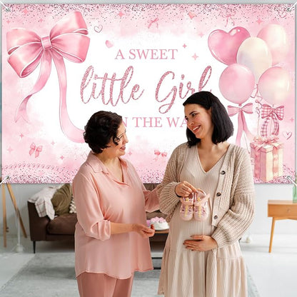 Pink Bow Baby Shower Banner Girl Baby Shower Party Decorations A Sweet Little - Image 5