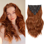 Clip in Hair Extensions for Women, 16 Inch Wavy Copper Hair Extensions Clip Ins, 8PCS Synthetic Curly Hairpieces for Women DailyParty Use