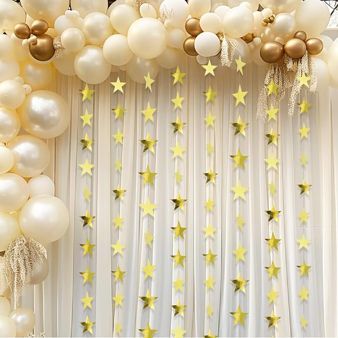 BEISHIDA Gold Glitter Star Garland Decor Twinkle Star Banner Backdrop - Image 4