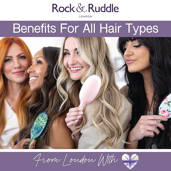 Rock & Ruddle Natural Mixed Boar Bristle Hair Brush for Women and Kids (Small/Travel Size, 17.5cm) - Perfect for Wet or Dry Hair, Detangling Smoothing Blowdrying - Made in UK - Red Shimmer Design