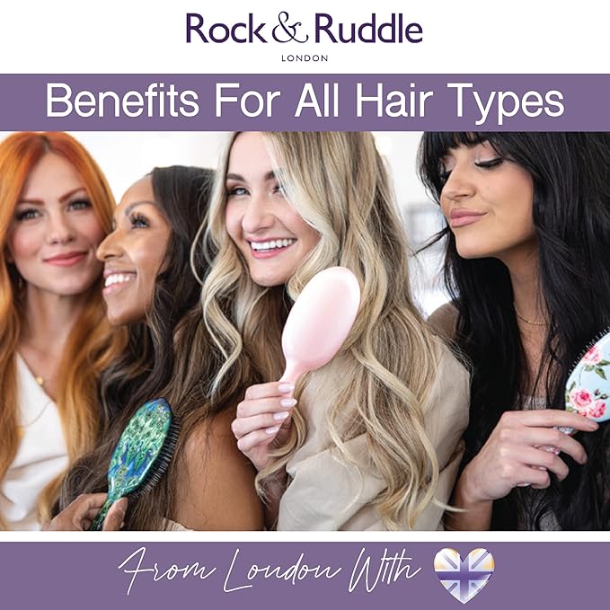 Rock & Ruddle Natural Mixed Boar Bristle Hair Brush for Women and Kids (Small/Travel Size, 17.5cm) - Perfect for Wet or Dry Hair, Detangling Smoothing Blowdrying - Made in UK - Turtles